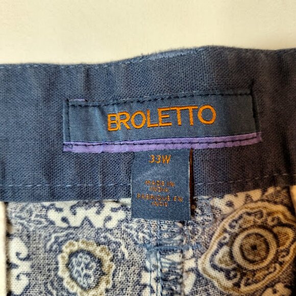 BROLETTO Linen Blend All Over Print Boho Preppy Flat Front Golf Shorts 33W - Picture 7 of 10